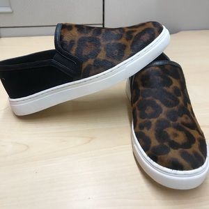 NWOT Calf hair leopard print slip on sneakers